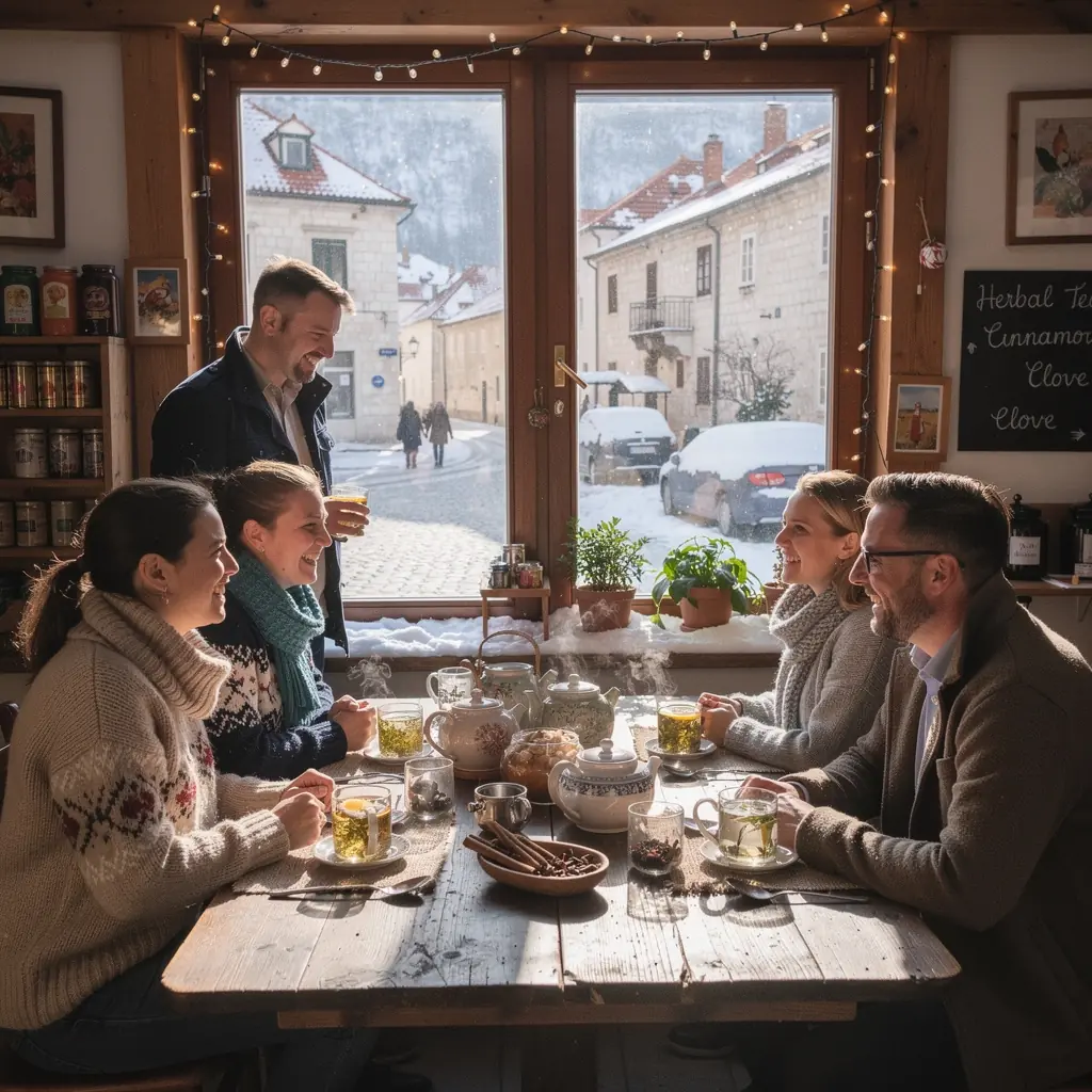 Način pripreme biljnog čaja s svježim začinskim biljem na kuhinjskom stolu.