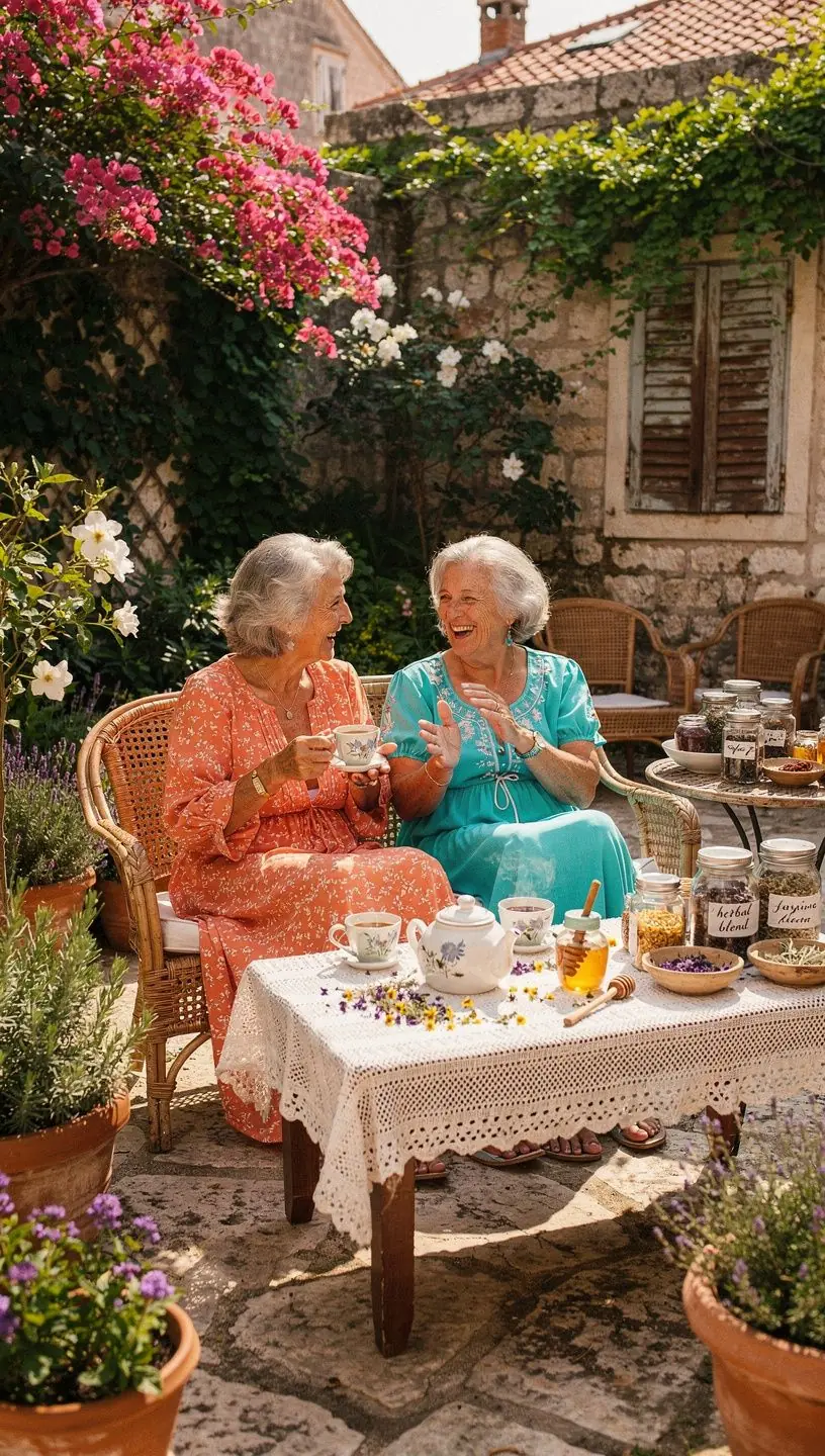 Slika raznih biljnih mješavina čaja na platnu s prirodnim motivima.