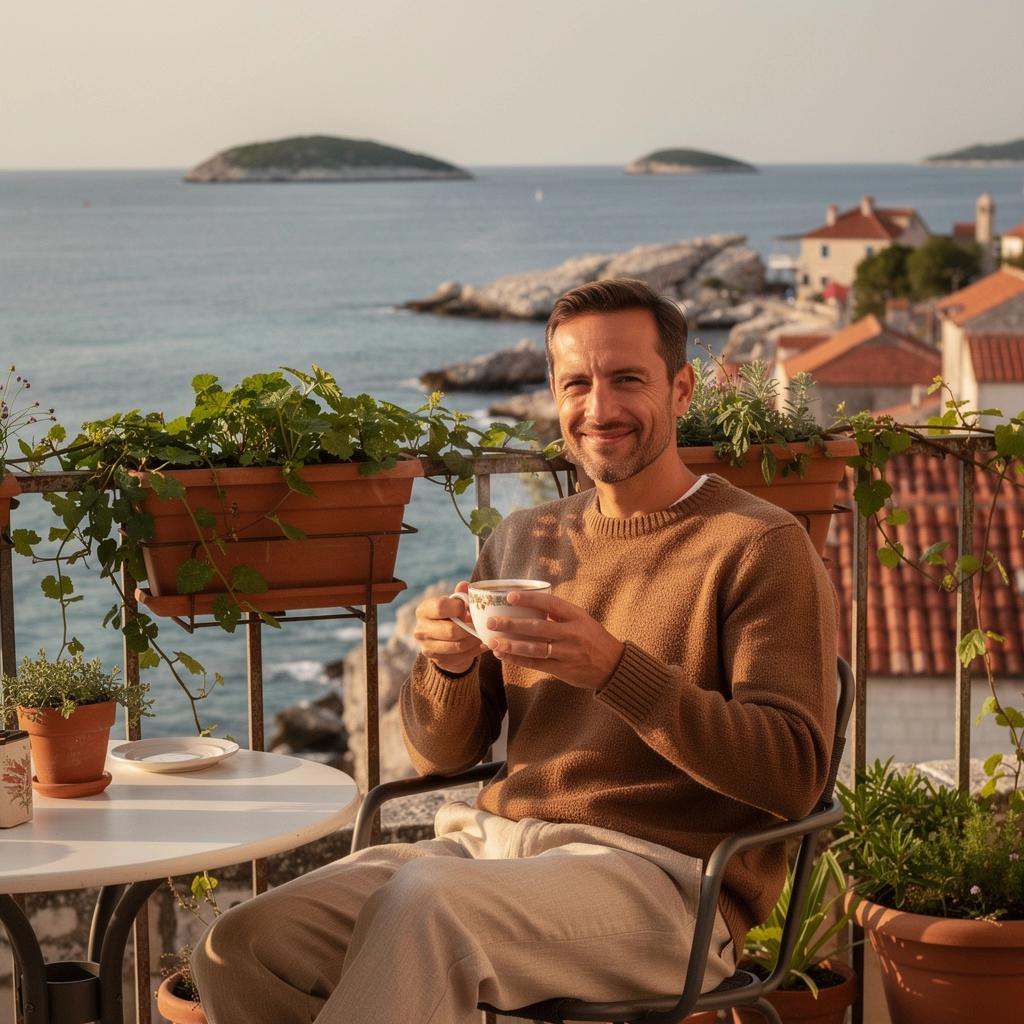 Zeleni čaj s lavandom i kamilicom u elegantnoj šalici na drvenom stolu.