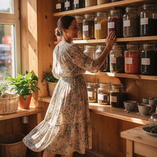 Mirisni biljni čajevi prikazani u staklenim posudama s prirodnim sastojcima.