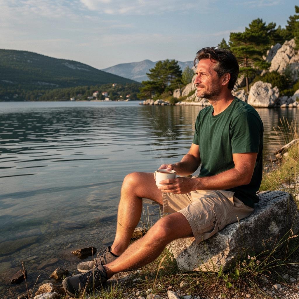 Osobe koje se opuštaju uz šalicu čaja u ugodnom okruženju s prirodom.